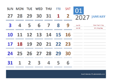 2027 Excel Calendar For Vacation Tracking