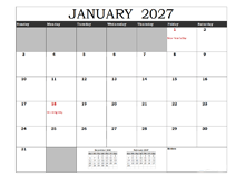 Free 2027 Excel Calendar With US Holidays