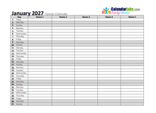 2027 Monthly Planner Template