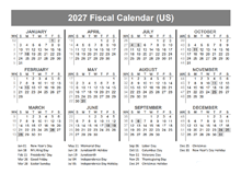 2027 USA Fiscal Quarter Calendar