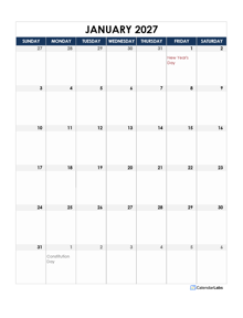 2027 France Calendar Spreadsheet Template