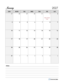 2027 France Calendar Template Large Boxes