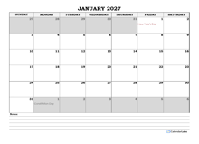 2027 France Monthly Calendar with Notes