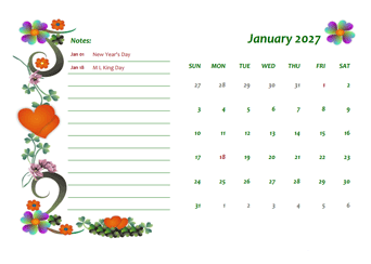2027 Free Monthly Printable Calendar