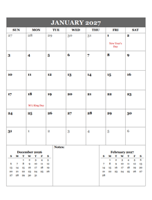 2027 Google Docs Monthly Planner