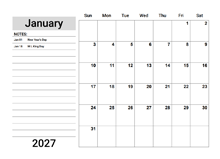 2027 Google Docs Planner With Holidays