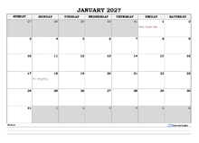 2027 Ireland Monthly Calendar with Notes