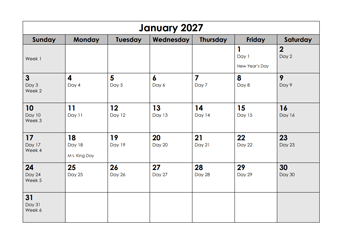 2027 Julian Calendar