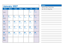 2027 Julian Date Calendar