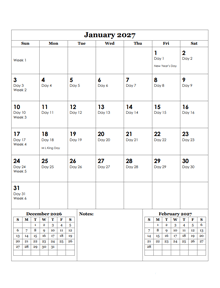 2027 Julian Day Calendar