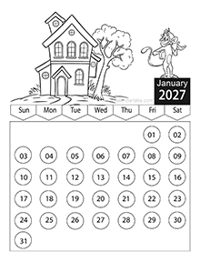 2027 Kids Cartoon Character Coloring Calendar
