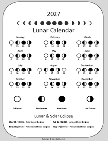 2027 Lunar Calendar Phases By Month