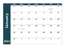 2027 Monthly Calendar Template