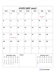 2027 Monthly Planner Template Portrait