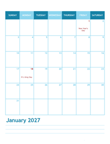 2027 Monthly Word Calendar Template Portrait