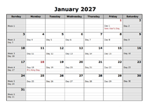 2027 Monthly Julian Calendar Landscape