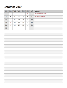 2027 Monthly Pages Planner Template