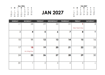 2027 Monthly Planner Word Template