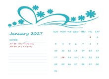 2027 Word Calendar Template For Kindergarten