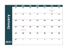 2027 Monthly Word Calendar Landscape Format