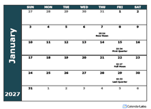 2027 Moon Cycle Calendar Template