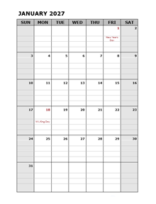 2027 Pages Calendar with Holidays