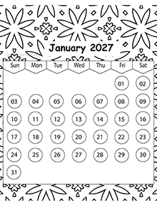 2027 Pattern Coloring Calendar Printable