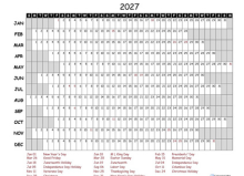 2027 PDF Calendar With Federal Holidays