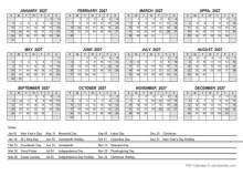 2027 PDF Yearly Calendar With Holidays