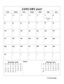 2027 Printable Calendar with Mexico Holidays