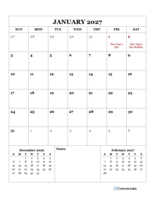 2027 Printable Calendar with Thailand Holidays