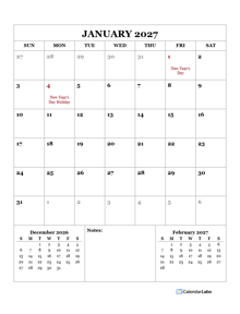 2027 Printable Calendar with UAE Holidays