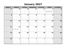 2027 Printable Landscape Monthly Calendar