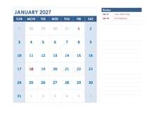 2027 Printable Large Calendar