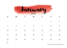 2027 Printable Mini Calendar