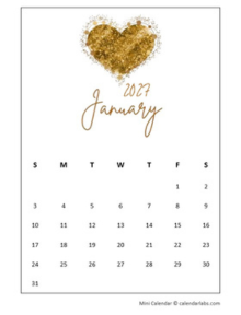 2027 Printable Mini Wallet Calendar
