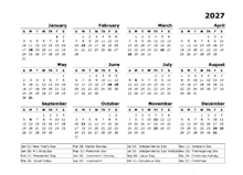 2027 Printable Yearly Design Calendar