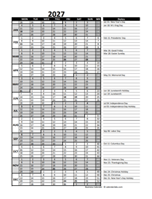 2027 Business Project Planning Calendar With Week Number
