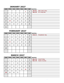 2027 Quarterly Word Calendar With Holidays