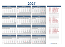 2027 Thailand Annual Calendar with Holidays