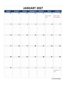 2027 Thailand Calendar Spreadsheet Template