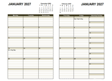 2027 Two Page Monthly Calendar A3
