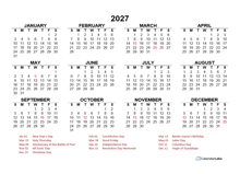 2027 Year at a Glance Calendar with France Holidays