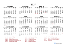 2027 Year at a Glance Calendar with UAE Holidays