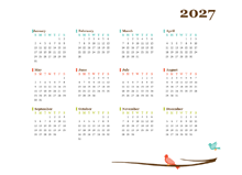 2027 Blank Yearly Calendar Bird Template