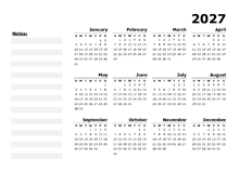 2027 Yearly Calendar Blank Minimal Design