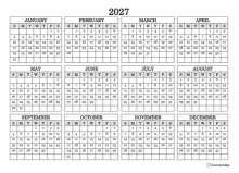 2027 Blank Yearly Calendar Landscape