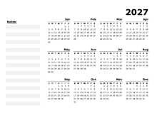 2027 Yearly Calendar Minimal Design