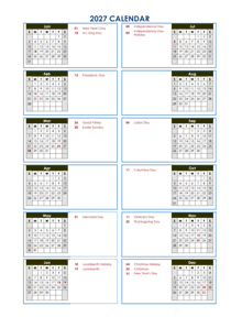 2027 Yearly Calendar Template Vertical Design