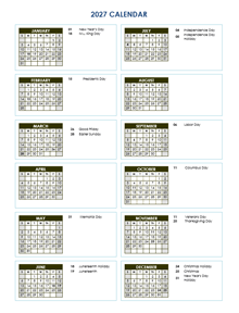 2027 Full Year Calendar Vertical Template